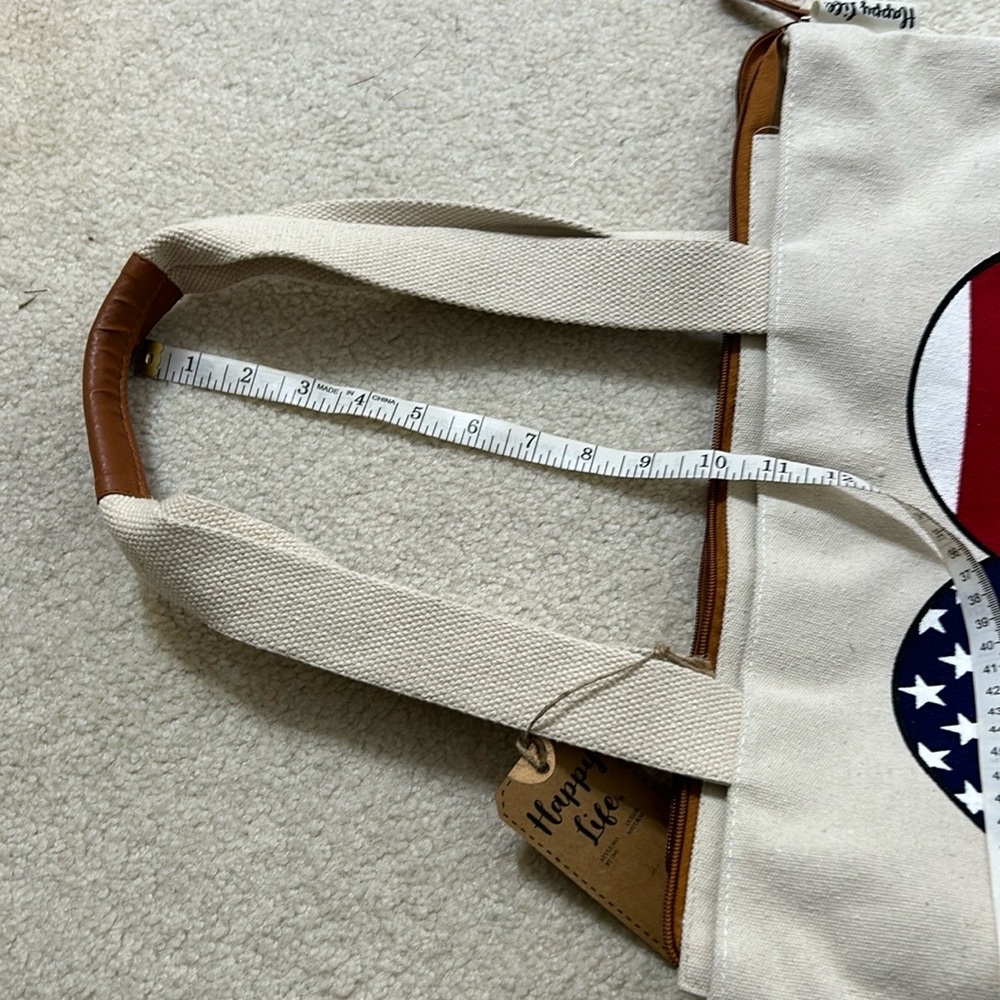 NWT, Happy Life Canvas flag heart tote bag Lg 18”X 15” - Picture 11 of 12
